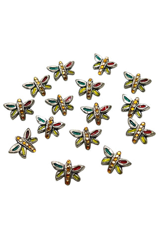 1996 Silver Plated Multi Color Enameled Dragonfly Buttons With Swarovski Crystals, Set of 15