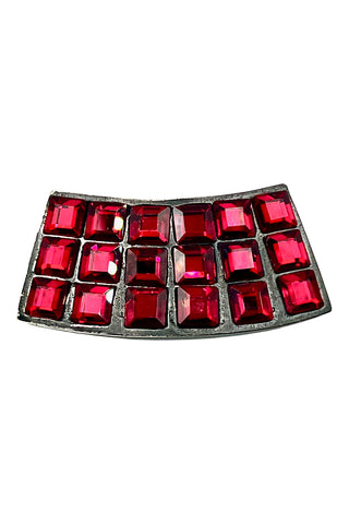 Fall 1994 Todd Oldham Silver Ebonized Curved Barrette With Red Crystals