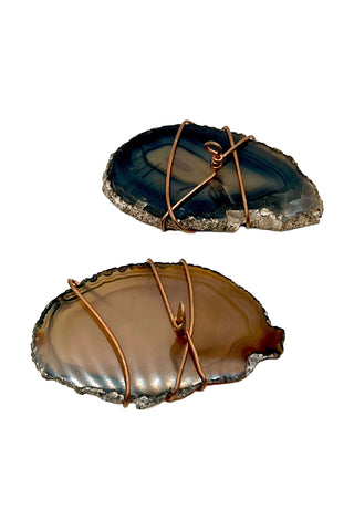 Vintage Todd Oldham Pair of Large Copper Wire Wrapped Agate Buttons