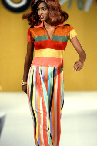 Spring 1992 Vintage Todd Oldham Fabric Rainbow Stripe Silk Chiffon Shorts