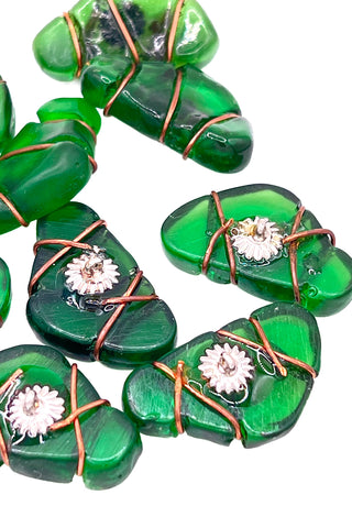 Vintage Todd Oldham Hand Poured Resin and Copper Wire Buttons, Set of 10 – Green