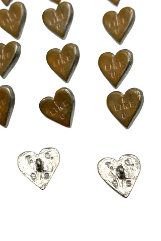 1995 "I Like U" Silver Plated and Lacquered Heart Buttons, Set of 18