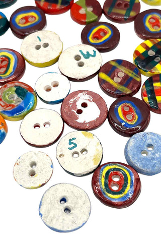 Vintage Todd Oldham Round Porcelain Hand Painted Buttons Mixed Patterns, Set of 38