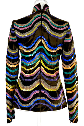 Fall 1997 Rainbow Stripe Sequin Faux Fur Turtle Neck