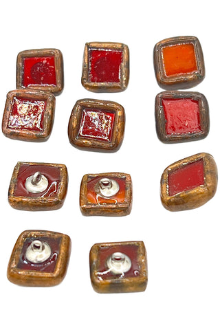 Vintage Todd Oldham Handmade Stained Glass Buttons Encased in Copper, Set of 14