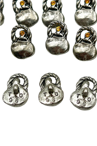 1996 Silver Plated Handbag Buttons with Swarovski Crystal, Set of 24