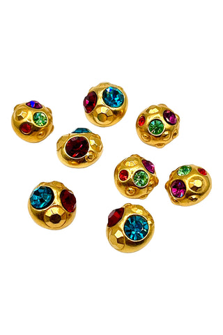 1994 24 kt Gold Plated Multi Color Swarovski Crystal Jeweled Sphere Buttons, Set of 8