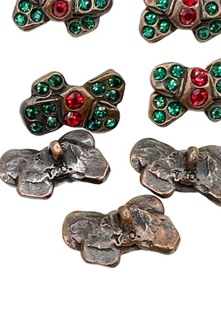 1995 Jeweled Bow Tie Oxidized Button With Swarovski Crystals, Set of 7