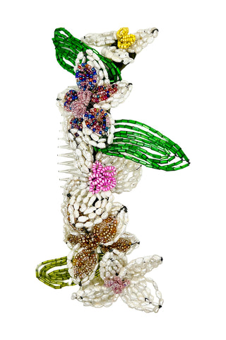 Spring 1993 Todd Oldham Hand Strung Glass Beaded Flower Hair Comb Barrette