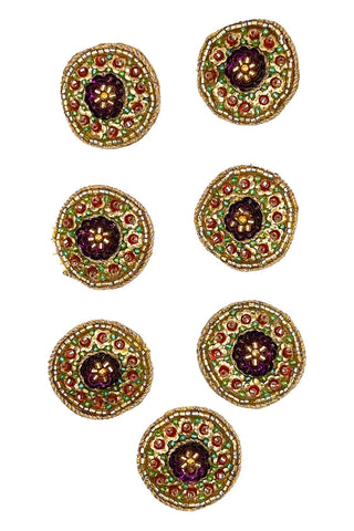 Vintage Todd Oldham Embroidered and Beaded Buttons, Set of 7