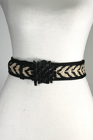 Rayon and Straw Woven Belt with Ebonized Metal Buckle