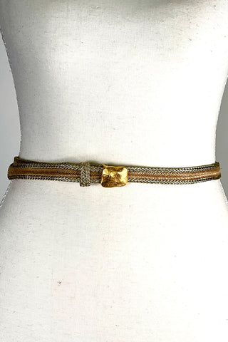 Hand Woven Metallic Rayon and Straw Belt with 24 kt Gold Plated Buckle