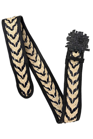 Rayon and Straw Woven Belt with Ebonized Metal Buckle