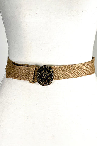 Todd Oldham Woven Straw Belt with Ebonized 24 kt Gold Plated Buckle