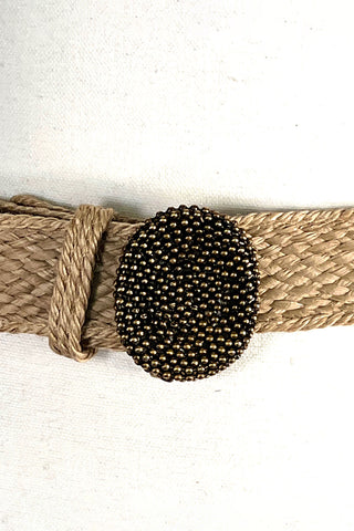 Todd Oldham Woven Straw Belt with Ebonized 24 kt Gold Plated Buckle