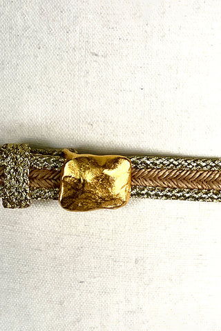 Hand Woven Metallic Rayon and Straw Belt with 24 kt Gold Plated Buckle