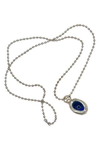 Vintage Silver Plated Glass Marble Charm Necklace - Blue