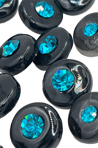 1995 Porcelain Buttons with Single Swarovski Crystal 14 Piece Set "Cerulean"