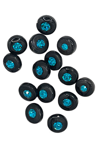 1995 Porcelain Buttons with Single Swarovski Crystal 14 Piece Set "Cerulean"