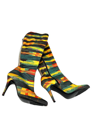 Fall 1997 Todd Oldham Textile and Leather Knee-High Boots, Size 39