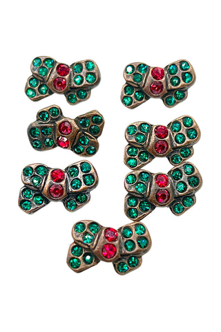 1995 Jeweled Bow Tie Oxidized Button With Swarovski Crystals, Set of 7