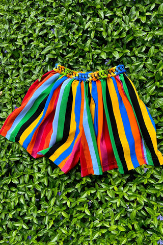 Spring 1992 Vintage Todd Oldham Fabric Rainbow Stripe Silk Chiffon Shorts