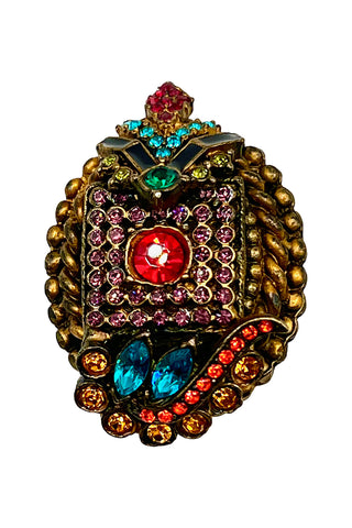 Fall 1996 Todd Oldham 24 kt Gold Plated Ebonized Jewel Encrusted Brooch