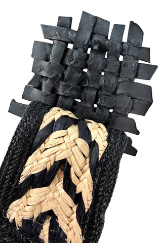 Rayon and Straw Woven Belt with Ebonized Metal Buckle
