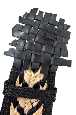 Rayon and Straw Woven Belt with Ebonized Metal Buckle