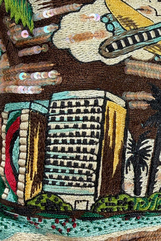 Hand Embroidered and Sequined "Vacation" Pillow