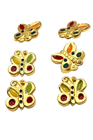 1996 Enameled Butterfly Buttons 24 kt Gold Plated, Set of 9