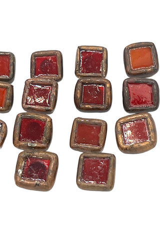 Vintage Todd Oldham Handmade Stained Glass Buttons Encased in Copper, Set of 14