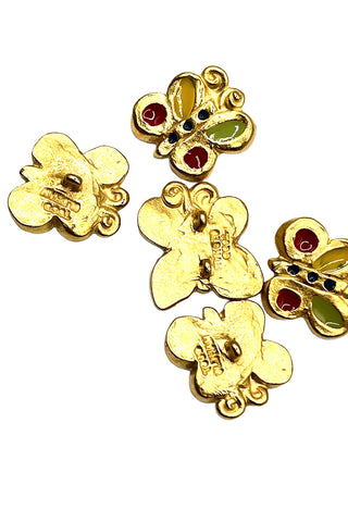 1996 Enameled Butterfly Buttons 24 kt Gold Plated, Set of 9