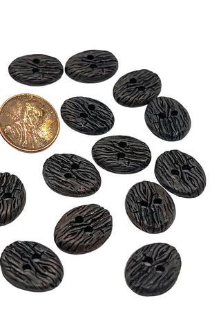 1995 Ebonized Copper Wood Grain Sew-Through Buttons, Set of 20