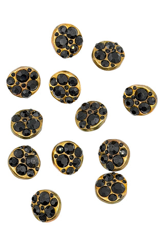 24 kt Gold Plated Ebonized Swarovski Crystal "Leopard Spots" Button 13 Piece Set