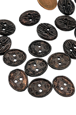 1995 Ebonized Copper Wood Grain Sew-Through Buttons, Set of 20