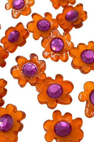 14 pc Lucite and Swarovski Crystal Buttons ORANGE