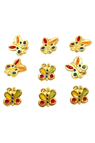 1996 Enameled Butterfly Buttons 24 kt Gold Plated, Set of 9