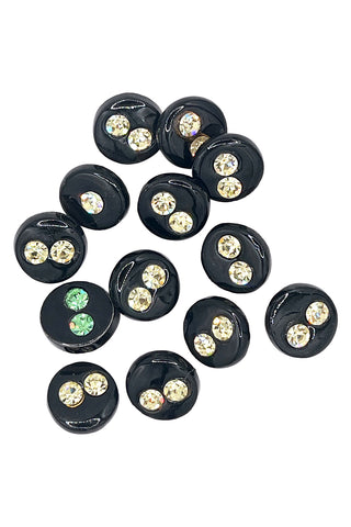 Fall 1995 Hand Painted Porcelain Buttons with 2 Swarovski Crystals 12 Piece Set "Celadon"