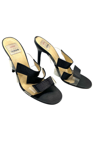 Spring 1994 Todd Oldham Black Leather and Lucite Strap Sandals, Size 38
