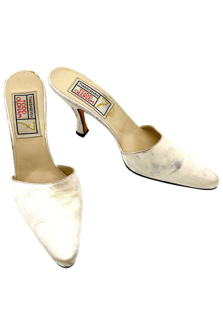Spring 1996 Times Seven by Todd Oldham White Satin Mules Size 39