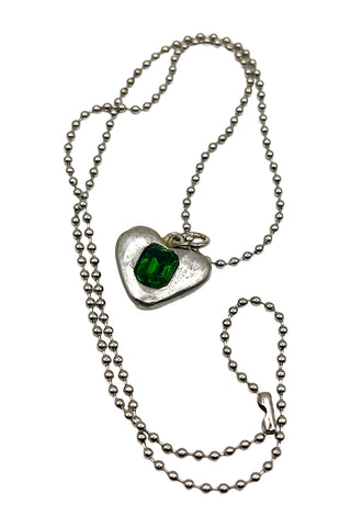 Todd Oldham Vintage Good Luck Heart Necklace with Emerald Swarovski Crystal