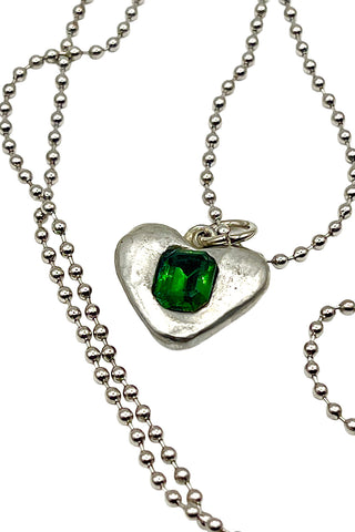 Todd Oldham Vintage Good Luck Heart Necklace with Emerald Swarovski Crystal
