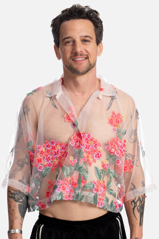 Coral Hydrangea Sheer Shirt