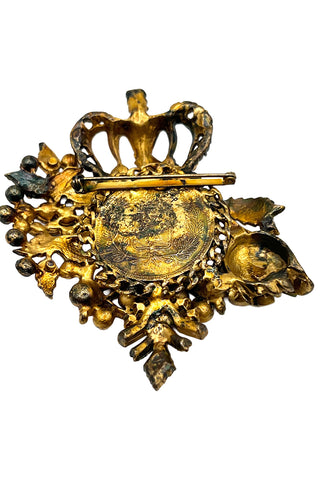 Fall 1996 Todd Oldham Gold Coin Ebonized And Swarovski Crystal Brooch