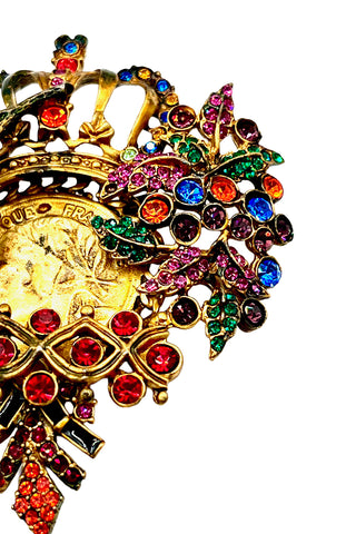 Fall 1996 Todd Oldham Gold Coin Ebonized And Swarovski Crystal Brooch