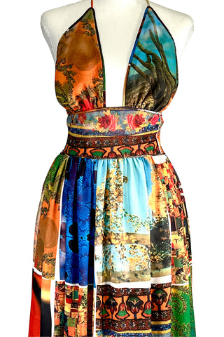 Spring 1994 Todd Oldham Patchwork Print Georgette Halter Dress