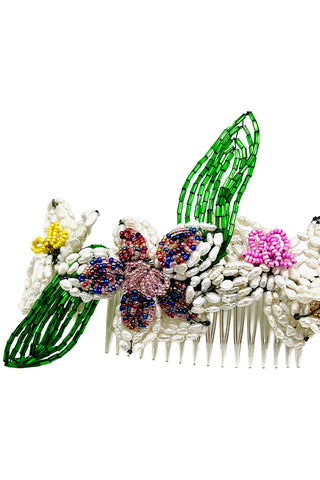 Spring 1993 Todd Oldham Hand Strung Glass Beaded Flower Hair Comb Barrette