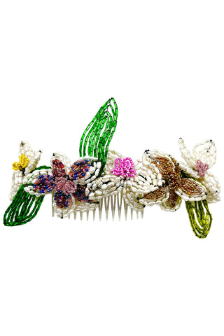 Spring 1993 Todd Oldham Hand Strung Glass Beaded Flower Hair Comb Barrette