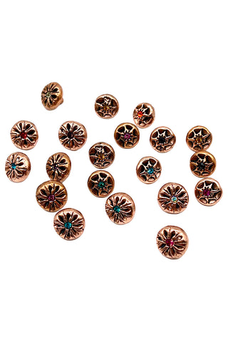 1996 Copper Plated Flower Buttons With Swarovski Crystals, Set of 20